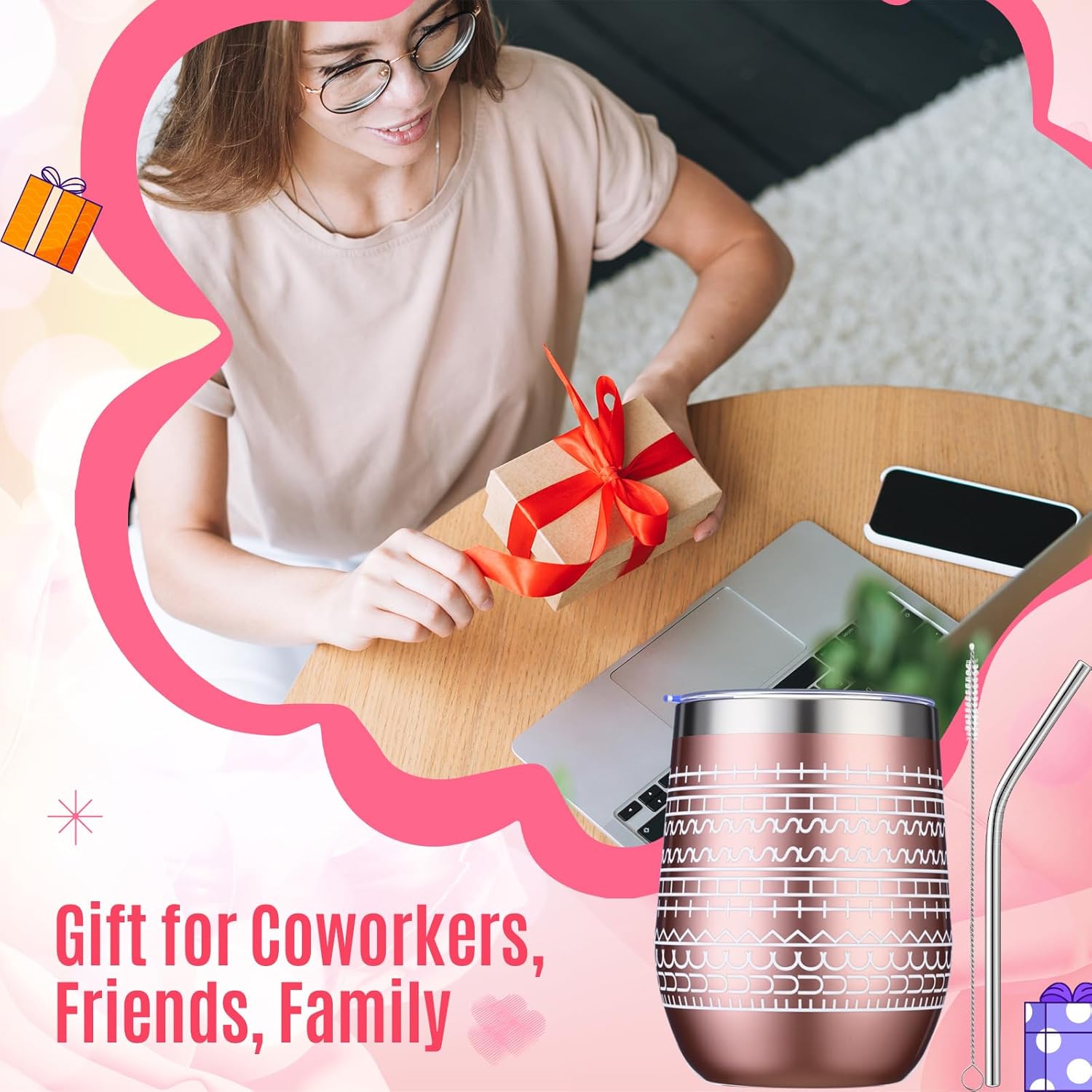 Geiserailie 2 Pcs 12 oz Funny Message Coffee Mug Birthday White Elephant Gifts Stainless Steel Insulated Tumblers Wine Cup Gag Gift for for Employee Appreciation Coworkers Friends Father (Rose Gold) - Image 4