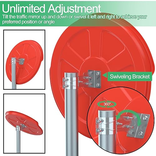 Miniatura 5 de Espejo de seguridad de 30 pulgadas, espejo de tráfico convexo, espejo de seguridad curvado de gran angular, montaje en poste circular con soporte
