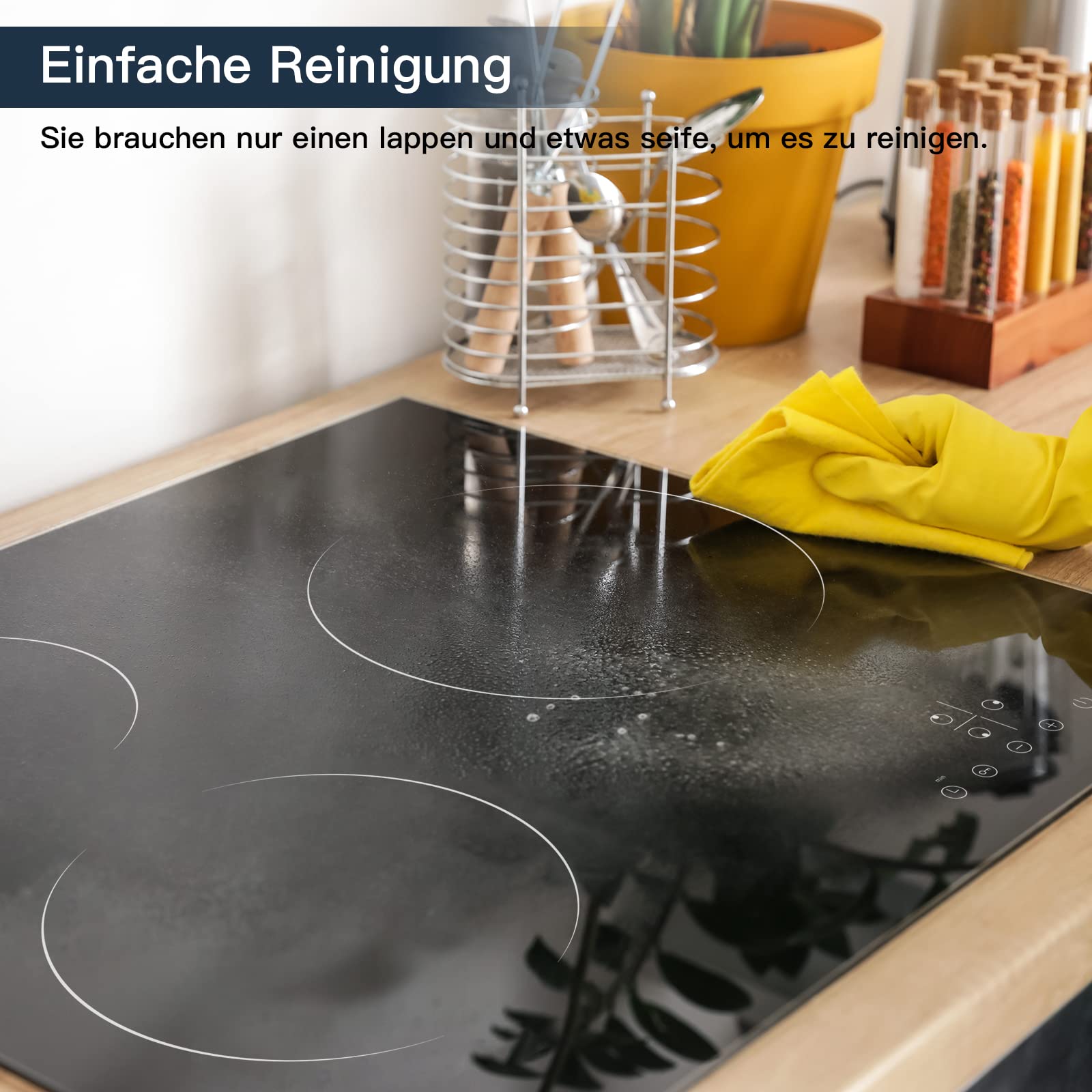 IsEasy Einbau-Glaskeramikkochfeld 59 cm, 3-Zonen, 5500 W, Touch-Bedienung, 9 Heizstufen, automatische Abschaltung, inkl. Anschlusskabel