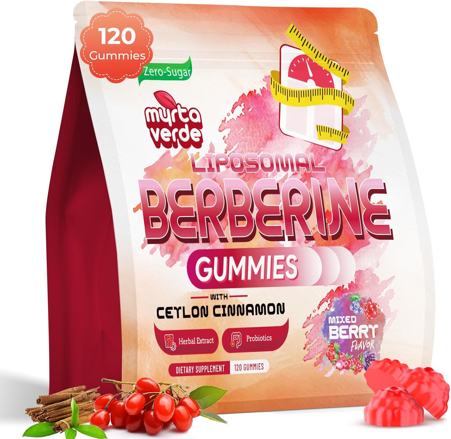 2000mg Liposomal Berberine Supplement Gummies | High Potency Berberine HCI Activates AMPK with Ceylon Cinnamon | Advanced Absorption | Zero Sugar Mixed-Berry | 120 Count