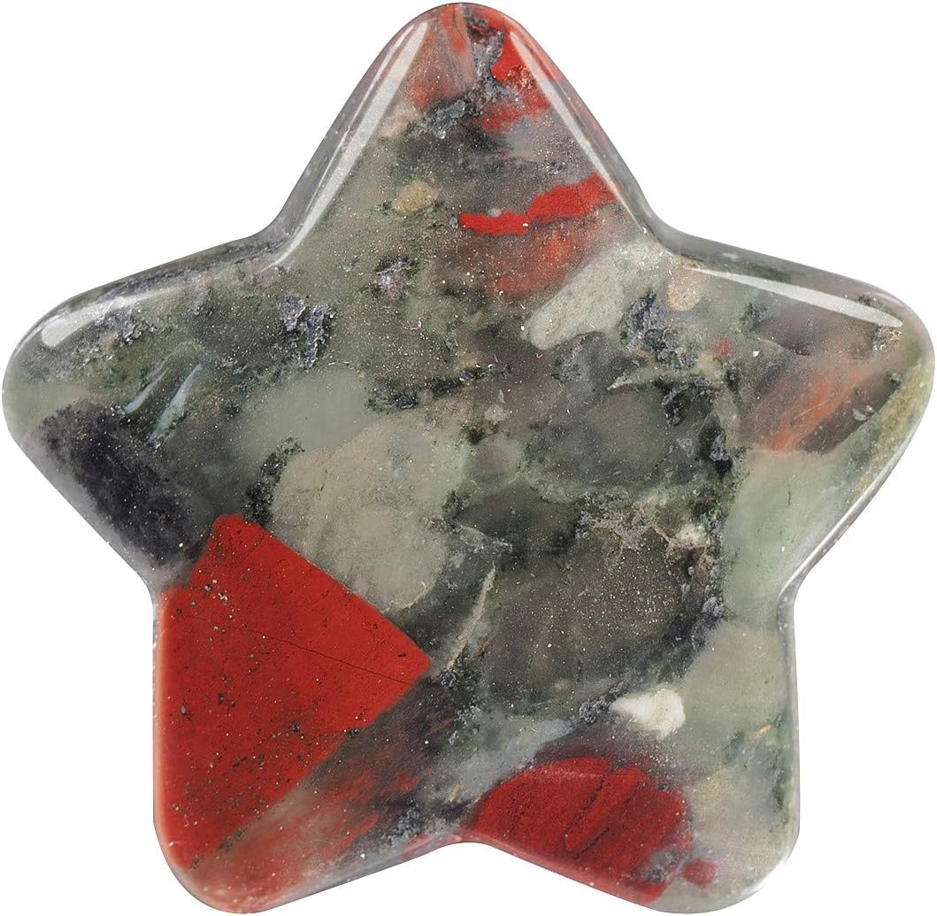 KYEYGWO 1.2" Carved Healing Crystal Star Stone Reiki Tumbled Polished Pocket Palm Worry Stone for Meditation Yoga Energy Balance Pack of 6 Africa Bloodstone