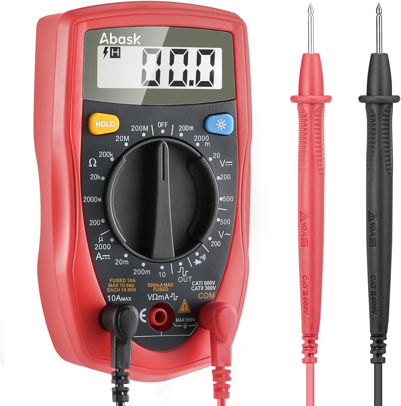 Digital Multimeter, Abask Professional Digital Multimeter Auto-ranging Measuring Volt Amp Ohm Meter with Diode and Continuity Test Scanners Home Use Electronic Hand Tools with Backlight LCD Display