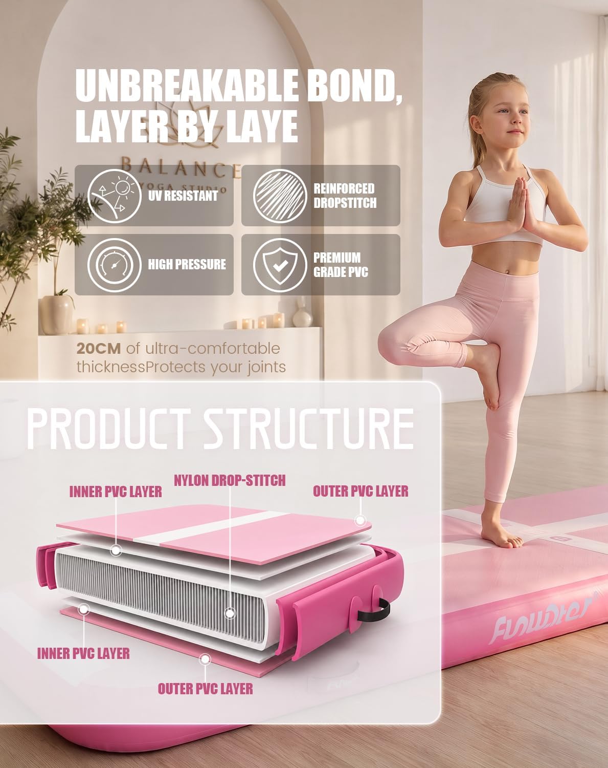FunWater 13ft Inflatable Gymnastics Tumble Track Tumbling Mat 8in Thick Air Floor Tumble Track with Electric Pump for Cheer Leading/Gymnastics/Beach/Gym/Home image 3