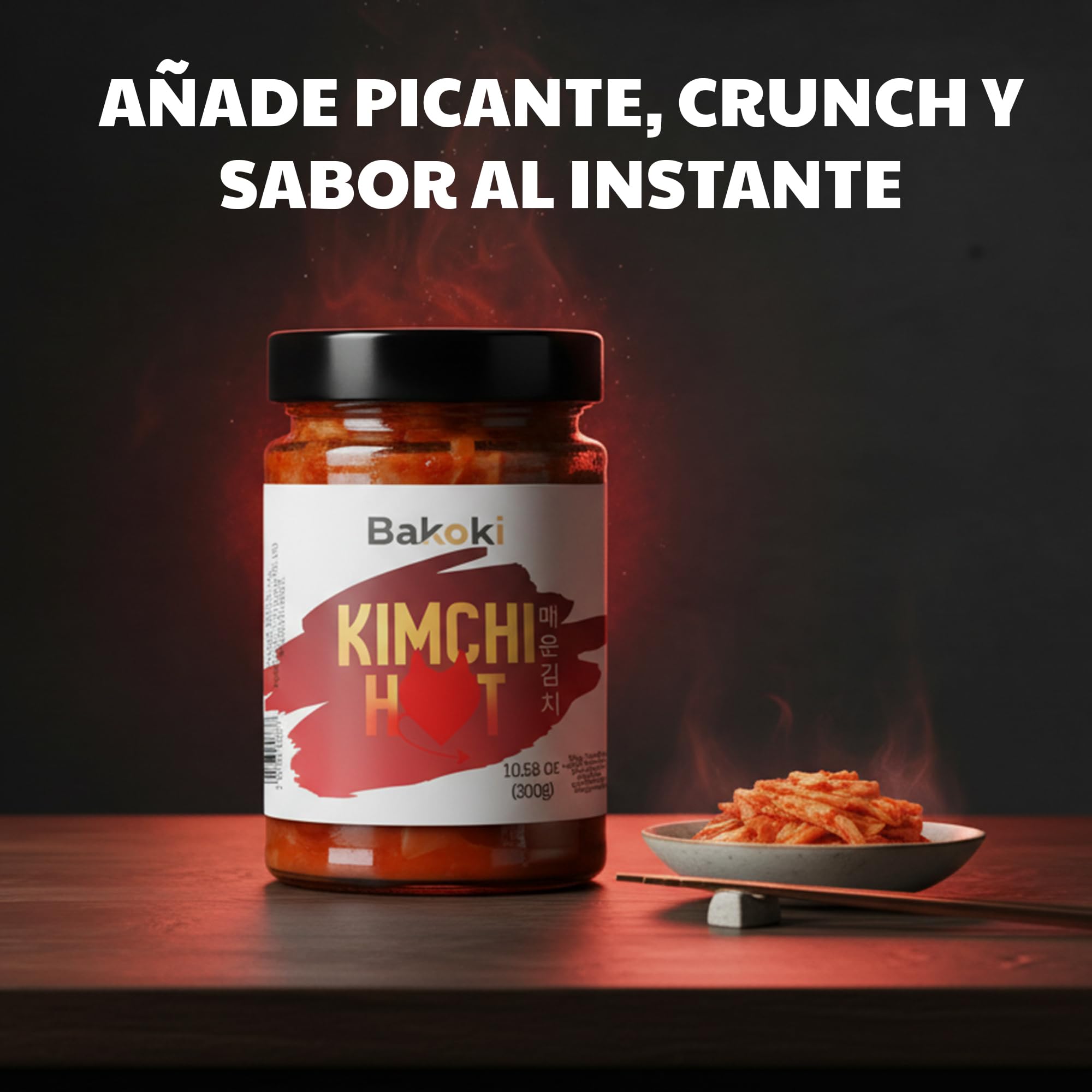 Bakoki Premium 매운 김치 Hot‑Kimchi (Gochugaru) – kimchi coreano picante de repollo napa fermentado probiótico umami 2 × 300 g