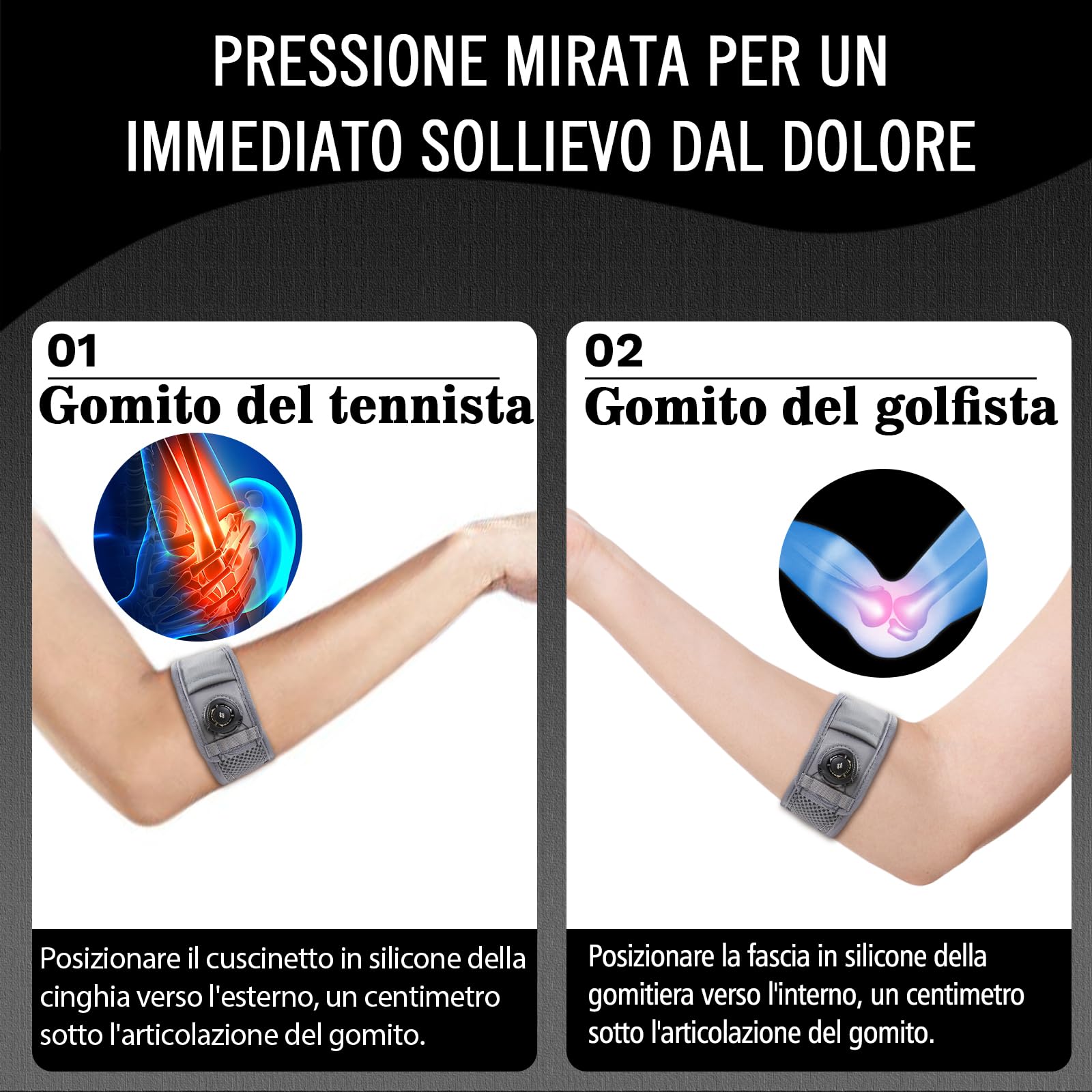 Origintek Tutore Epicondilite Gomito Regolabile - Gomitiera per Epicondilite con Fascia Compressione, Sollievo per Dolore da Tendinite/Epitrocleite, Tennisti e Golfisti, Grigio, XL, 1 Confezione