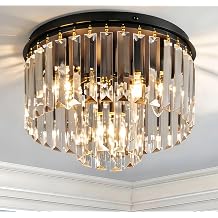 Shrine Modern Crystal Ceiling Light, Flush Mount Ceiling Light Fixture for Living Room Bedroom Hallway Entryway Kitchen, D12 H8, 3*E12 Sockets, K9 Crystal & Black Finish