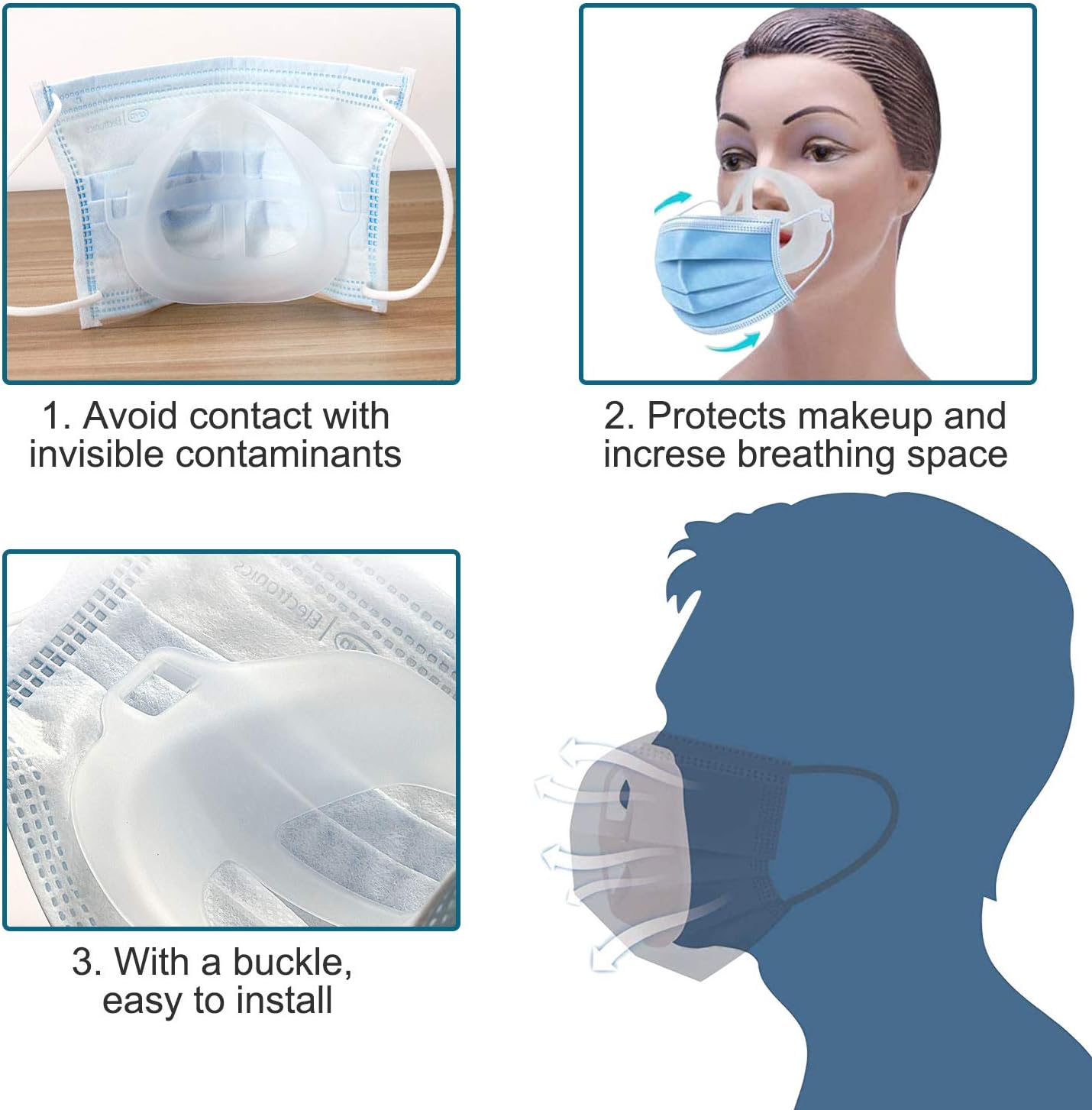 3D Face Bracket, Silicone Inner Support Frame for More Breathing Space, Reusable & Washable Cool Lipstick Protection Stand, Keep Fabric Off Mouth