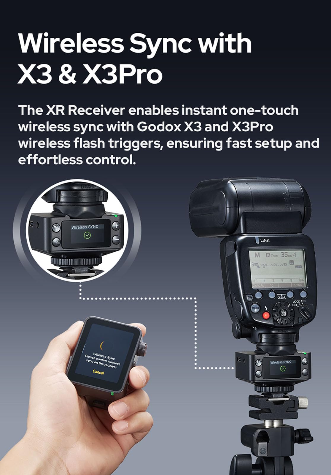 Godox XR-S Ricevitore Wireless TTL per Sony, Sistema X 2.4GHz, Batteria al Litio Integrata, Display LCD Migliorato, Controllo Wireless dell’Otturatore, Cavi Sync e USB-C Inclusi