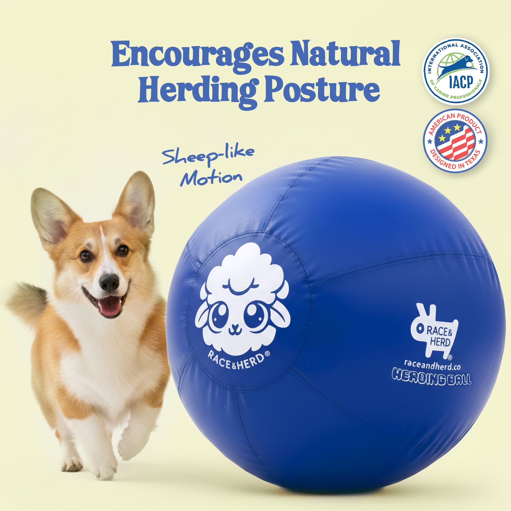 Race&Herd Balle de troupeau originale de 45,7 cm pour chiens — Balles pour jouets pour chiens (océan) | Petite balle de troupeau pour mini berger australien, Border Collie, Corgi et Frenchie, exercice en plein air instinct