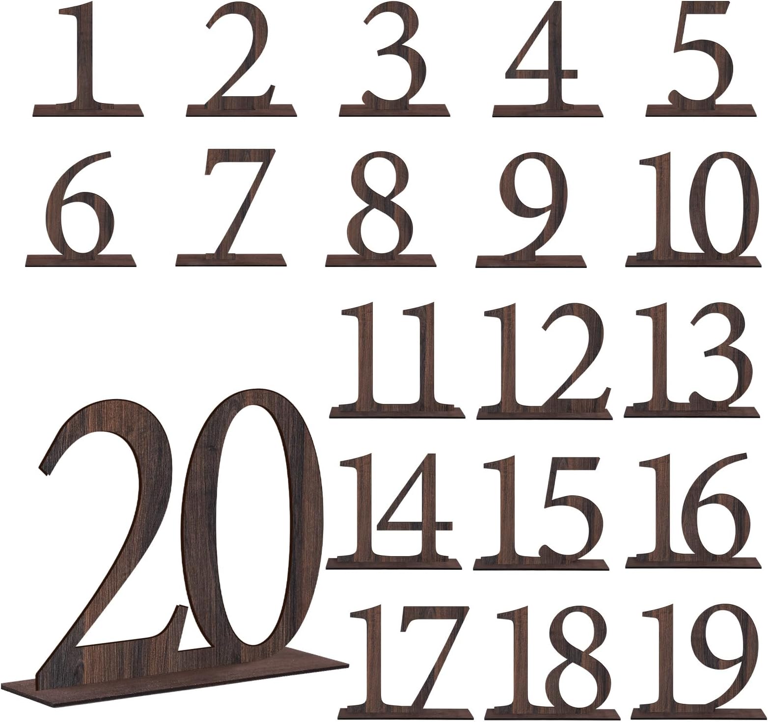 FYSUIMU 20Pcs Wedding Table Numbers 1-20 Rustic Wooden Table Numbers with Stands Wood Place Card Number Sign Display Markers for Wedding Reception Centerpiece Event Catering Party Supplies