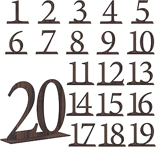 20Pcs Wedding Table Numbers 1-20 Rustic Wooden Table Numbers with Stands Wood Place Card Number Sign Display Markers for Wedding Reception Centerpiece Event Catering Party Supplies