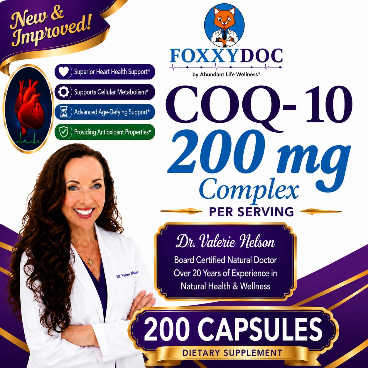 CoQ10 - Co-Enzyme Q10-200 mg - Excellent Value - 200 Caps - Quick Absorption - Veg. Caps - Non-GMO - Ubiquinone - Heart & Cellular Energy & Brain Supplement by Foxxy Doc — Amazon image 5