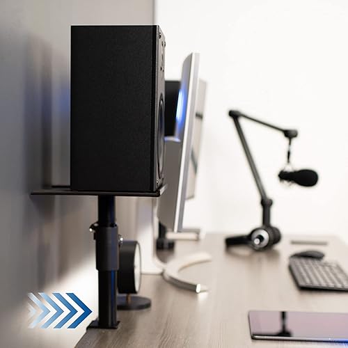 Miniatura 8 de VIVO Juego de soporte de escritorio con abrazadera para altavoces, bandejas de 10 x 9 pulgadas, ajuste de altura e inclinación, soportes universales