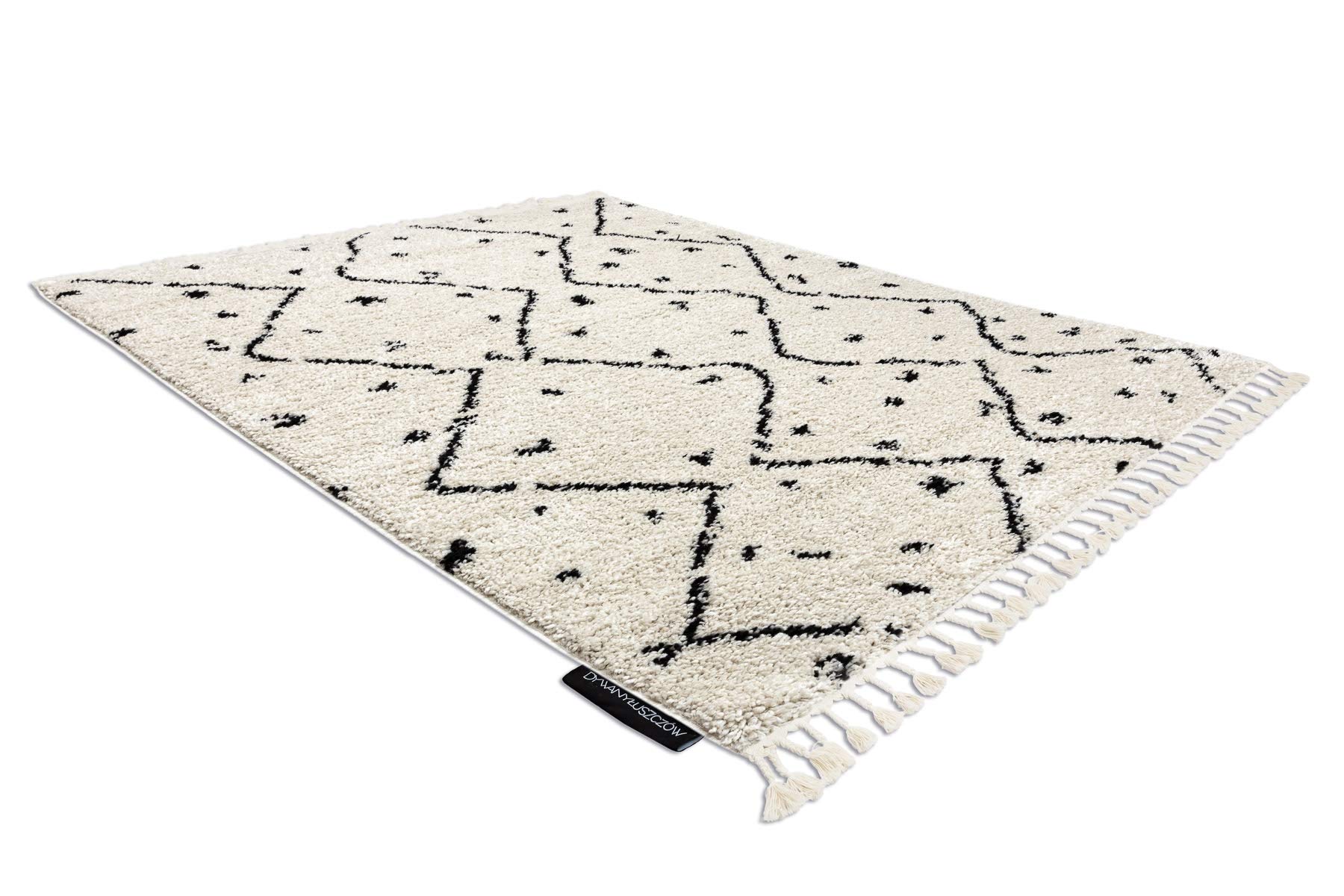 RugsX Dywan z wysokim runem Berber Shaggy, frędzle, styl marokański, do pokoju, salonu, sypialni TETUAN B751 kremowy 160 x 220 cm