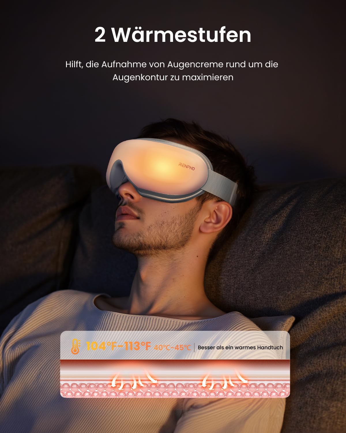 RENPHO Augenmassagegerät mit Wärmefunktion & Fernbedienung, Eyeris 1 Massagebrille gegen trockene Augen & Migräne, Bluetooth Musik, Faltbar, Ideales Wellness Geschenk