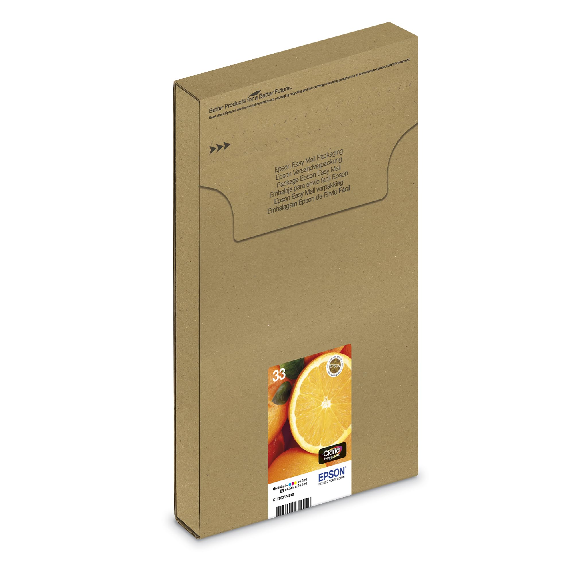 Epson 33 Oranges Genuine Multipack, Eco-Friendly Packaging, 4 - colours Ink Cartridges, Claria Premium Ink, Five Color