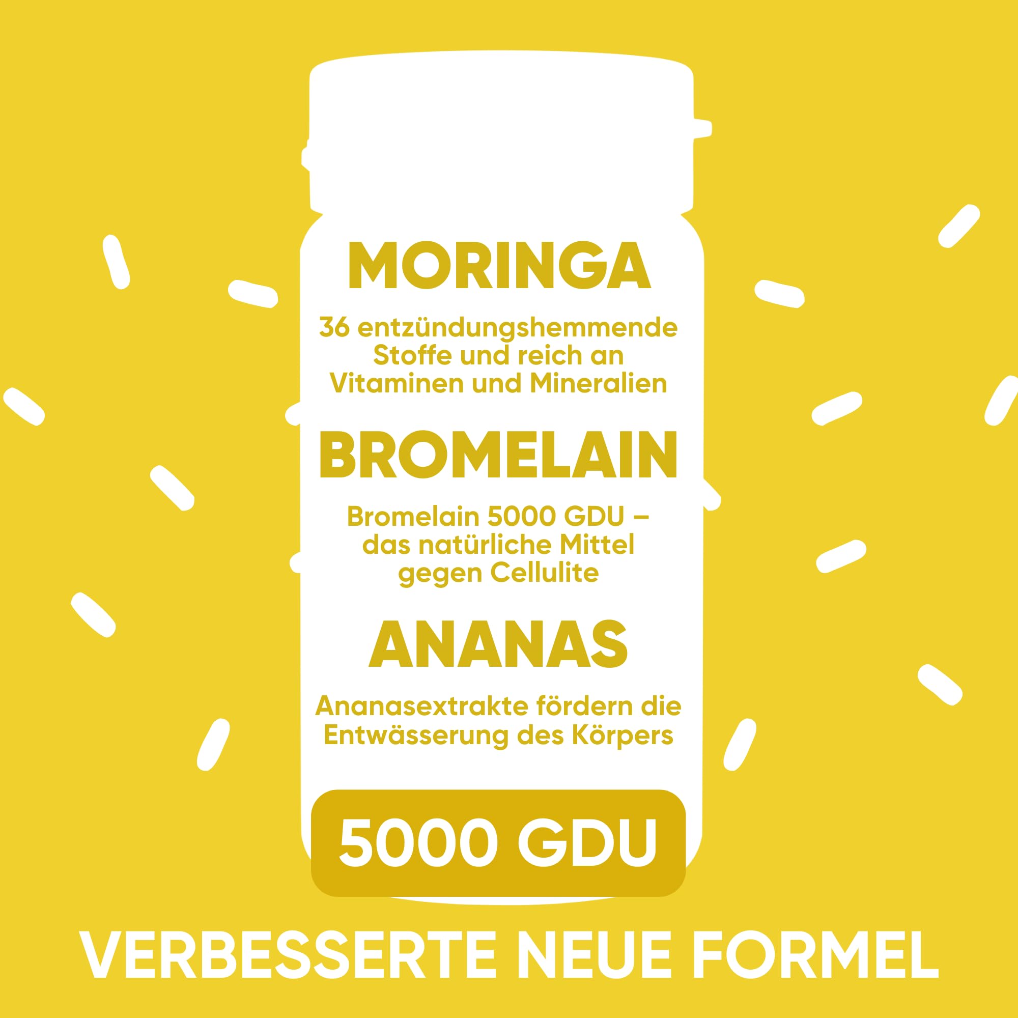 Bromelain Hochdosiert 5000 GDU – NEUE FORMEL 100% Natürlich Anti-Cellulite Komplex mit Bio Moringa, Ananas Enzym - 60 Vegane Kapseln - Made in Italy