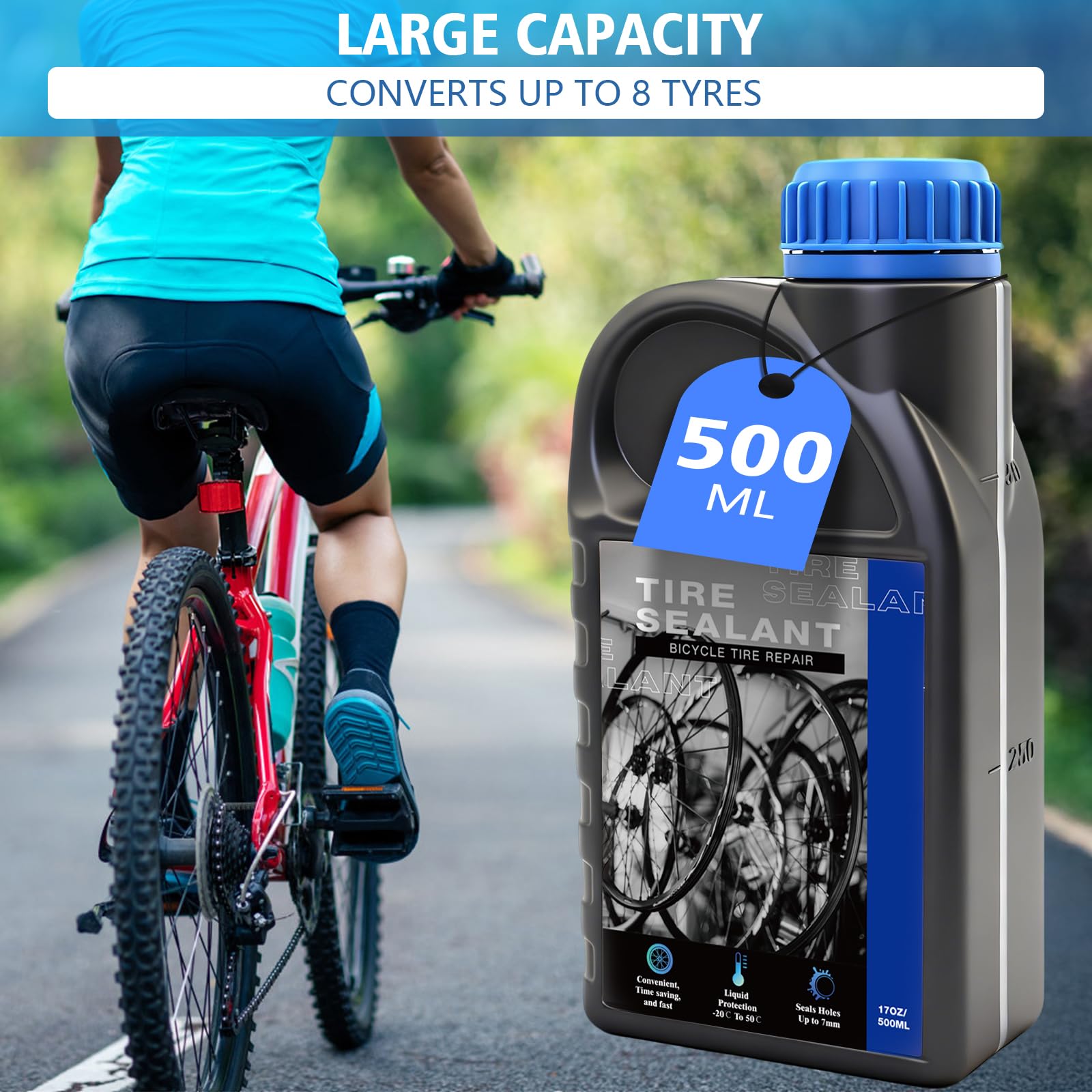 Tubeless Milch, 500ml di sigillante Tubeless e siringa sigillante Tubeless sigilla rapidamente fori fino a 7mm, sigillante per pneumatici Tubeless kit di riparazione per MTB, pneumatici da
