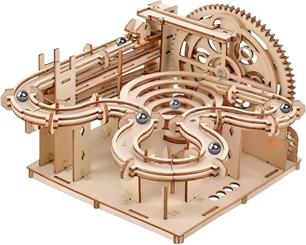 HOTUT Wooden Marble Run, Mechanical Model Building Kit, Hand Cranked Marble Run Set, Self Assembly Creative Kit for Teens and Adults