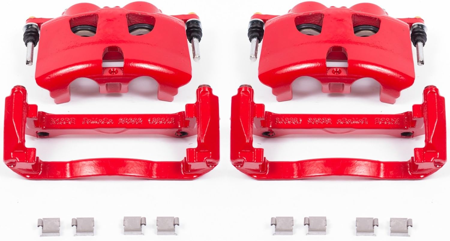 Power Stop S5404 Front Pair of High-Temp Red Powder Coated Calipers For 2012 2013 2014 2015 2016 2017 2018 2019 2020 Ford F-150, F-150 Raptor, F-150 SSV