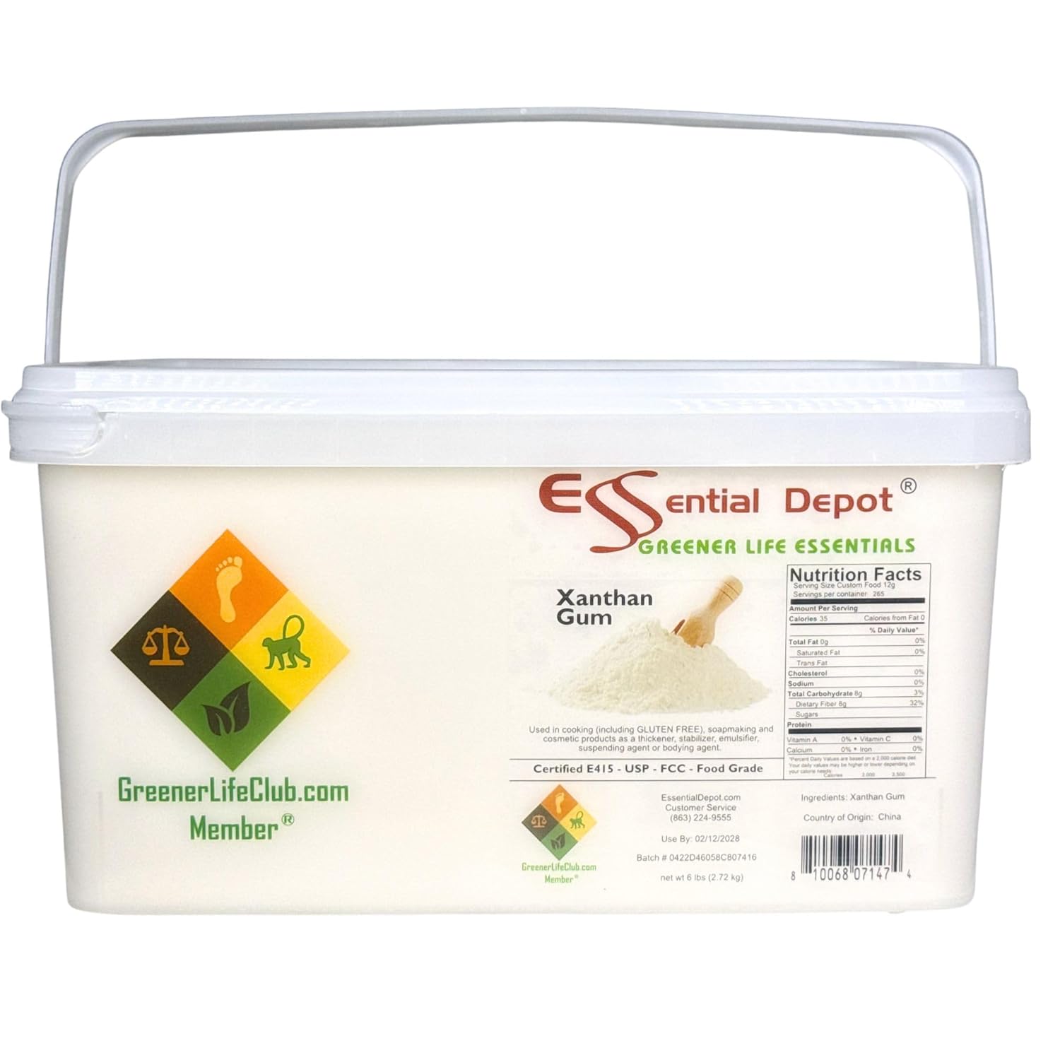 Essential Depot Xanthan Gum - 6 lb - Shipped in a Safety-Sealed PP Square Pail with Resealable Lid and Removable Handle