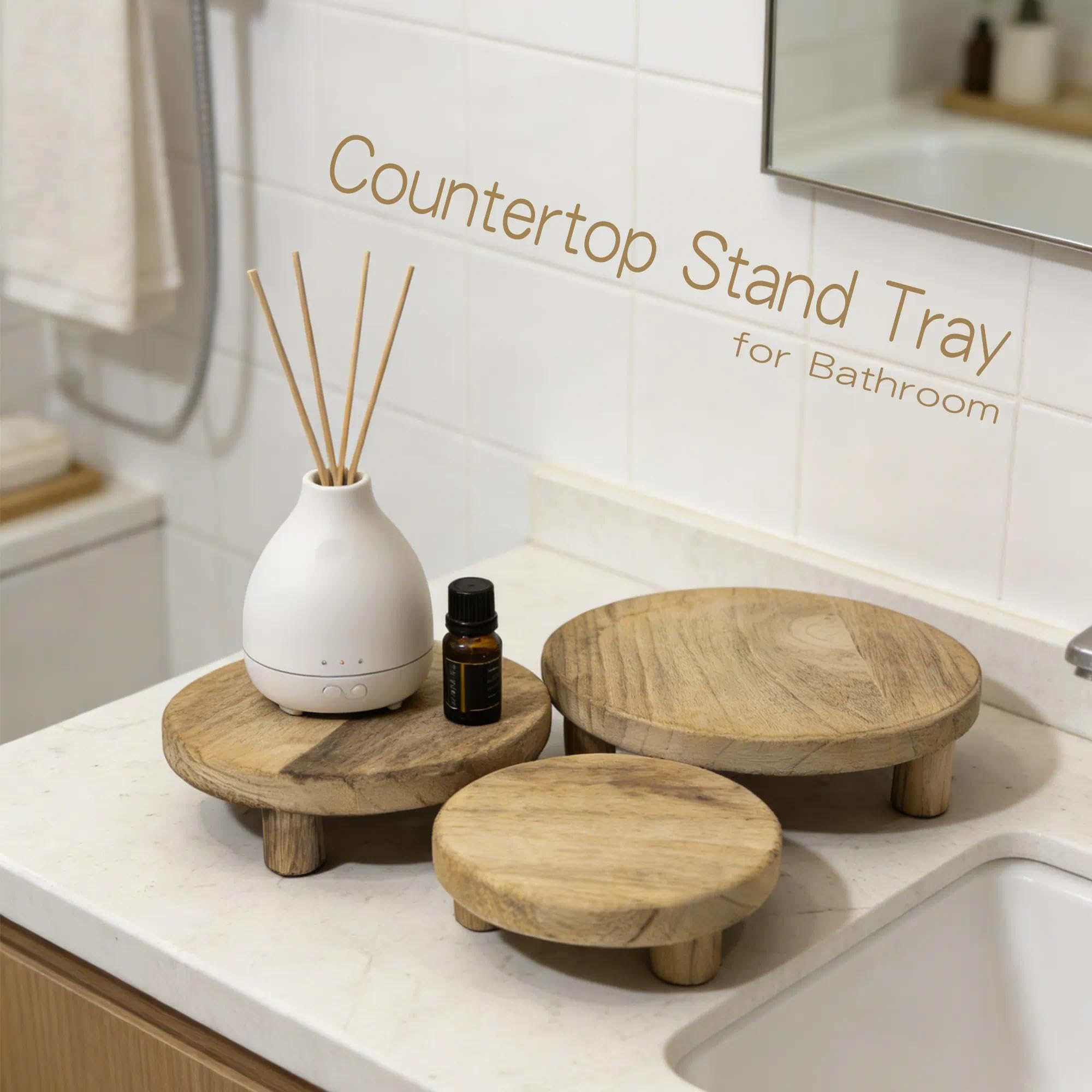 Juego de 3 elevadores redondos de madera de 6/8/10 pulgadas, soportes de exhibición de pedestal de madera maciza natural para encimera de cocina, baño, decoración de escritorio, exhibición de