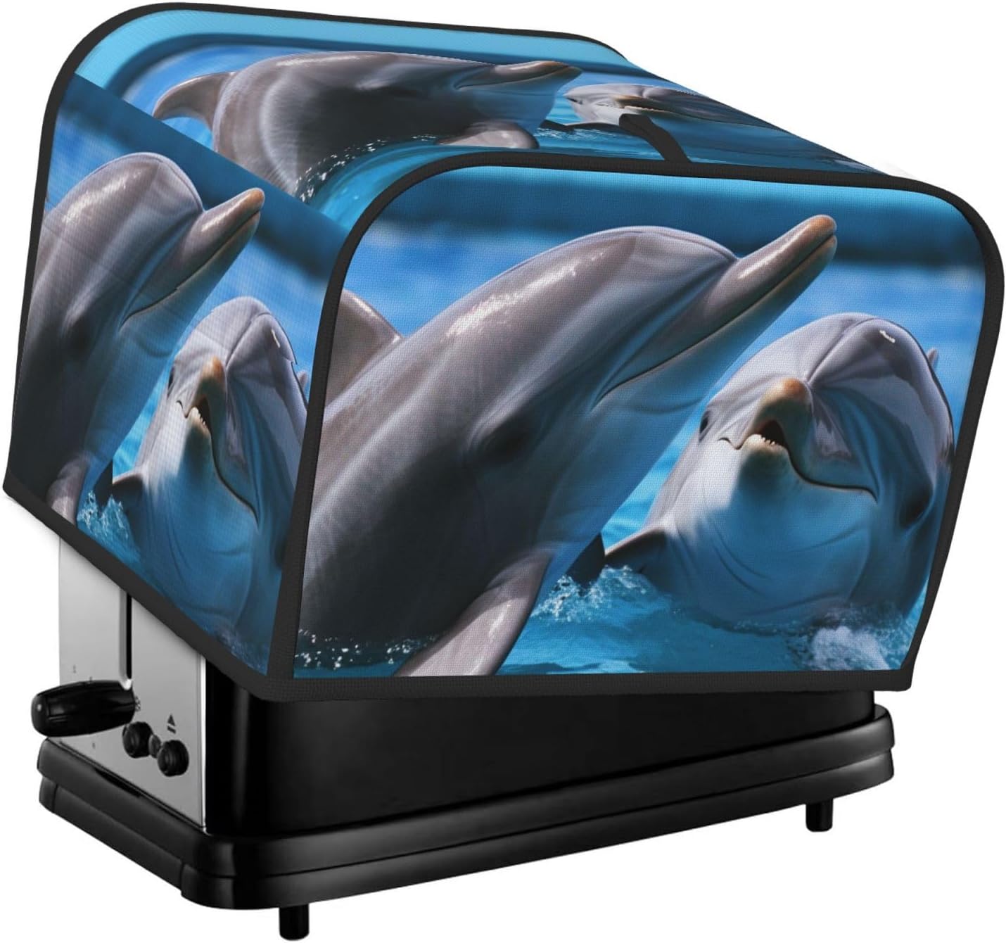 Two Dolphins in the Water Toaster Cover 4 slice Kitchen Small Appliance Covers with Pockets Toaster Dust Cover with Top Handle Oven Cover Washable Universal Bread Maker Cover for Kitchen