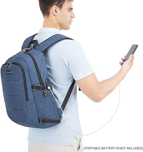 Miniatura 6 de Tzowla, mochila de negocios para computadora portátil antirrobo, con puerto de carga USB y bloqueo de 15,6 pulgadas para mujeres y hombres, mochila