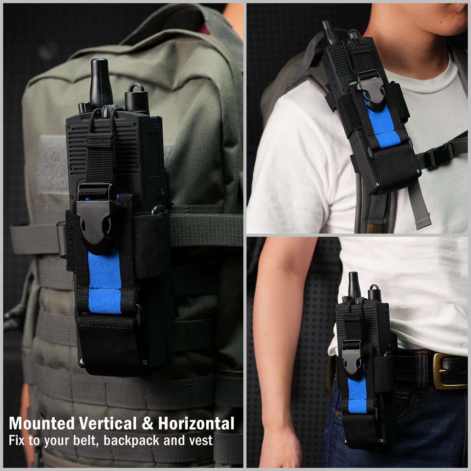 VIPERADE Walkie Talkie Bag: MOLLE Radio Holder, Adjustable Holster for Belt/Pack - Blue - Image 2
