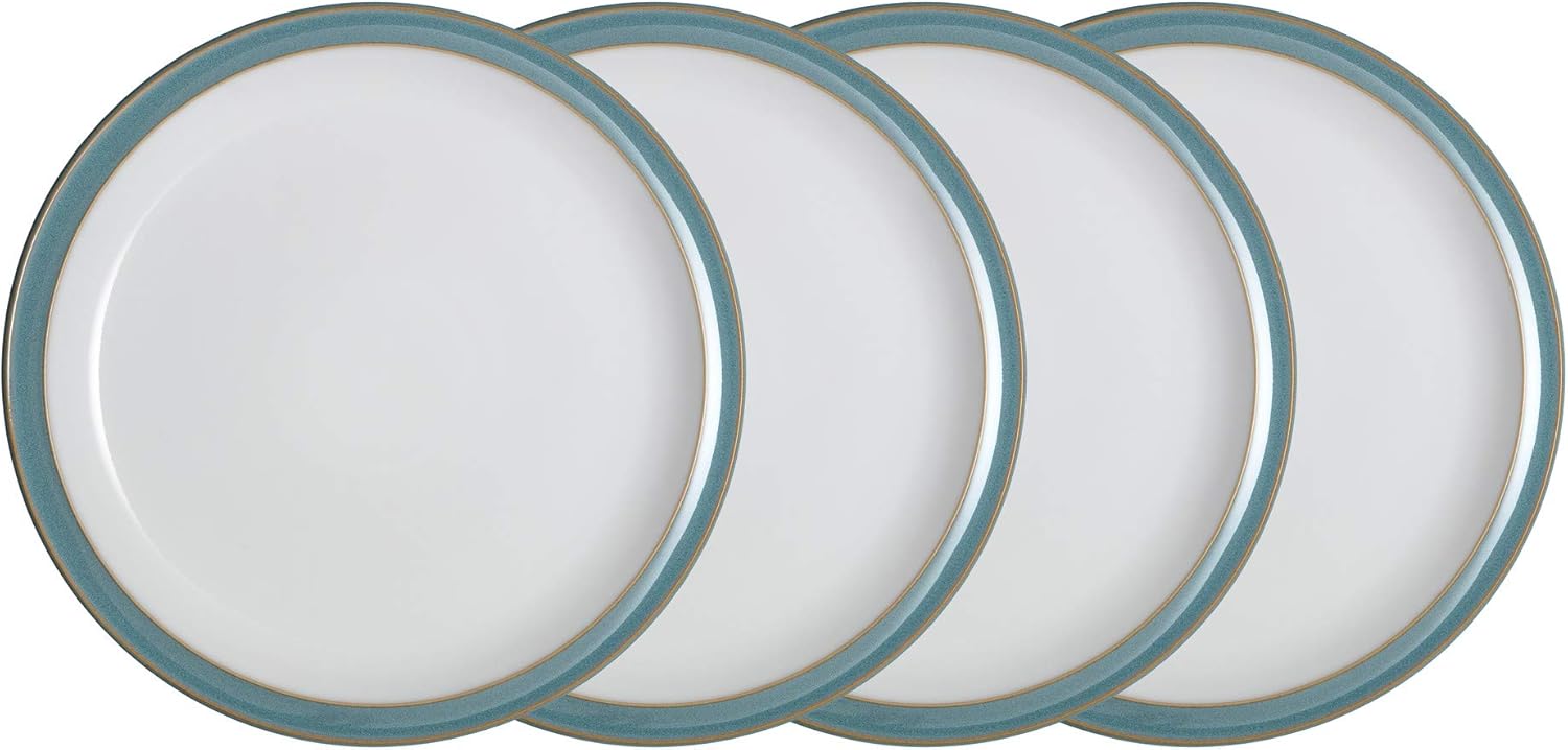 Denby Azure Blue Dinner Plates Set of 4 Dishwasher Microwave Safe Crockery 26.5cm Blue