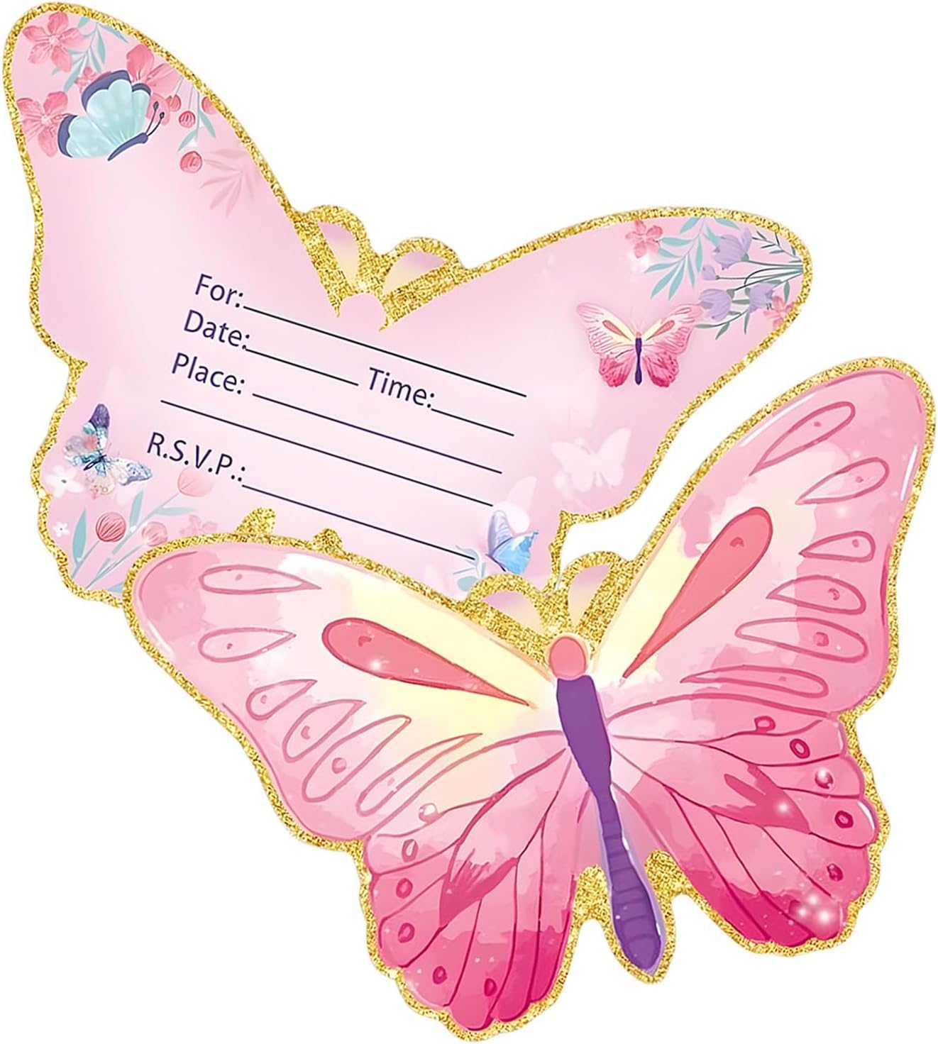 Hittriu 30Pcs Birthday Party Invitations Girls Kids Age 1-18, Pink Butterfly Party Invites Girls for Afternoon Tea Baby Shower Themed Party 15 x 10 cm