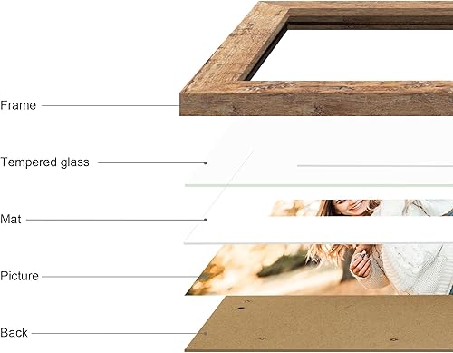 Miniatura 3 de iRahmen Juego de 2 portarretratos de 11 x 14 pulgadas con vidrio templado, marco marrón rústico para fotos de 8 x 10 pulgadas con paspartú o de 11 x