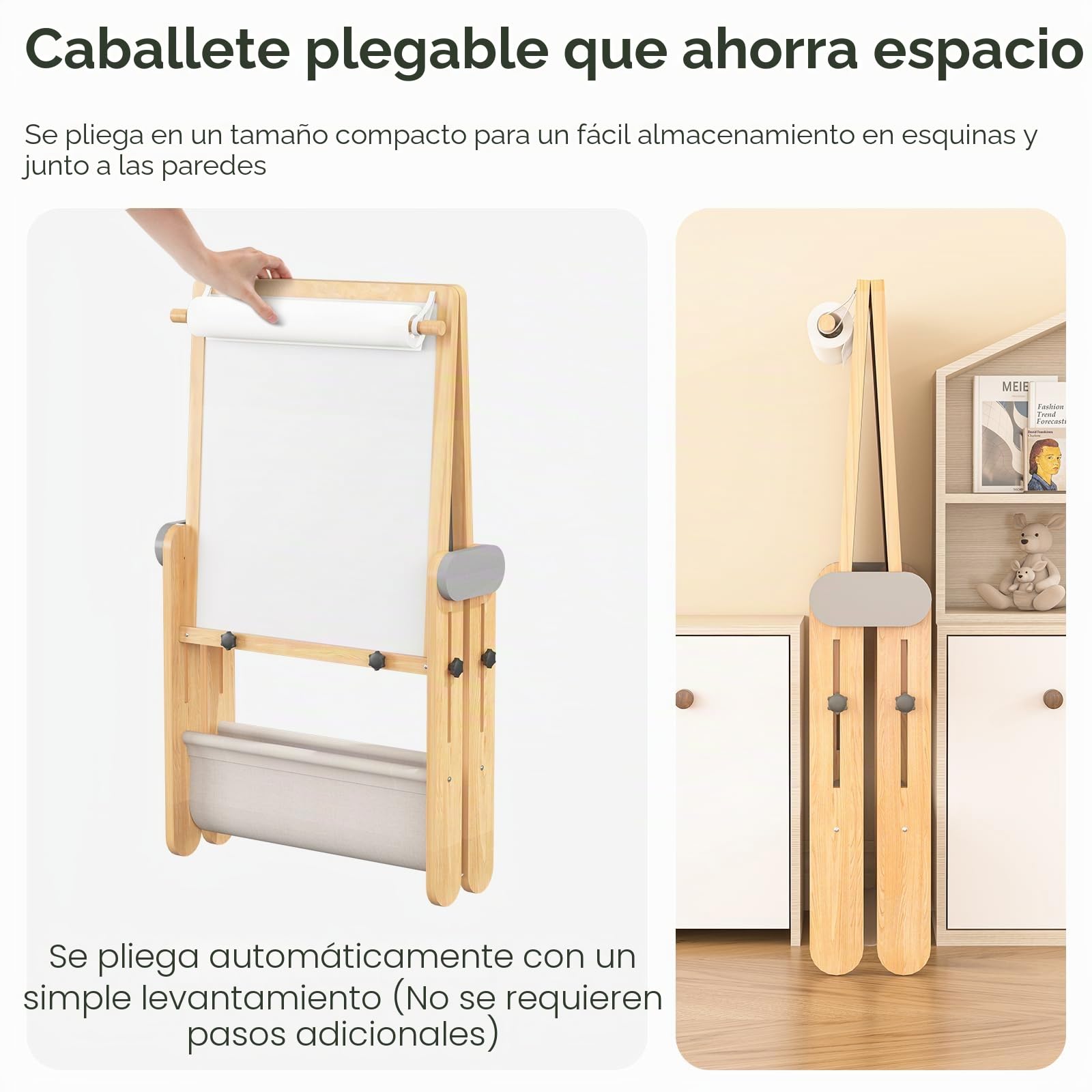 BanaSuper Caballete Infantil Plegable Altura Ajustable (90-110cm) - Pizarra para Niños, Pizarra Magnética Doble Cara con Pizarra Blanca, Tablero Dibujo Madera para Juego Creativo de Niños