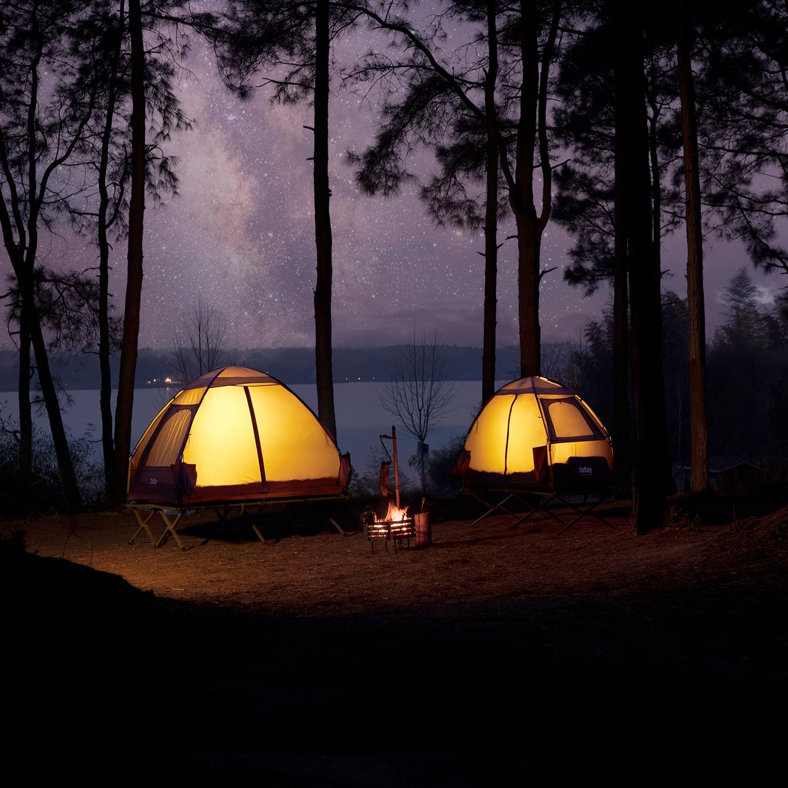 SoBuy Lettino da campeggio Brandina da esterno Tenda antipioggia portatile Starry Sky con tasche porta scarpe Tenda 3 in 1