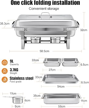 Chafing Dish Buffet Set,9L Food-Grade Stainless Steel,2Packs
