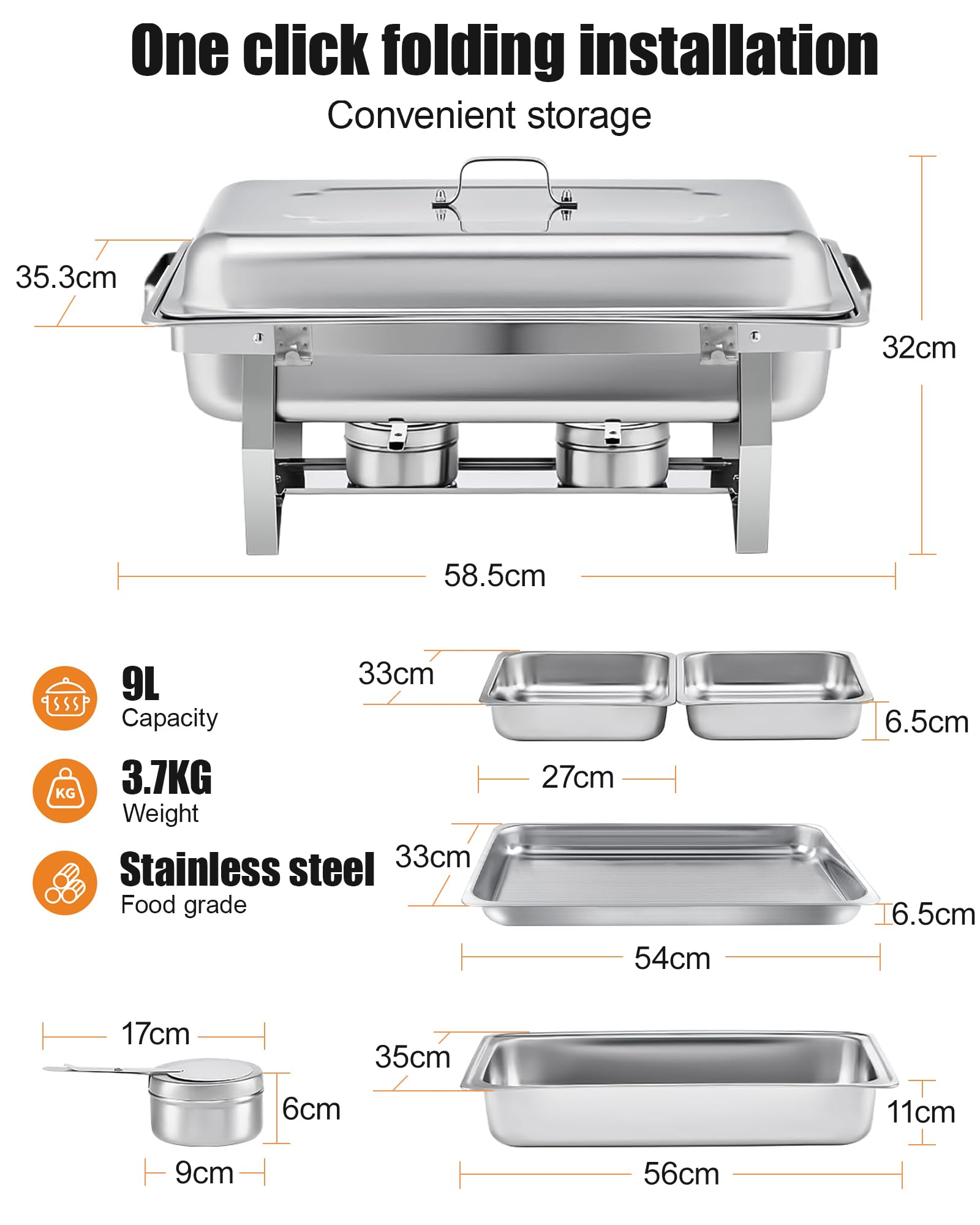 Chafing Dish Buffet Set 9L[Robust und hochwertig],2pcs contenitore in Acciaio Inox,[Rullo Bordo Design]Scaldavivande Buffet per Servire per Buffet di Catering e Feste