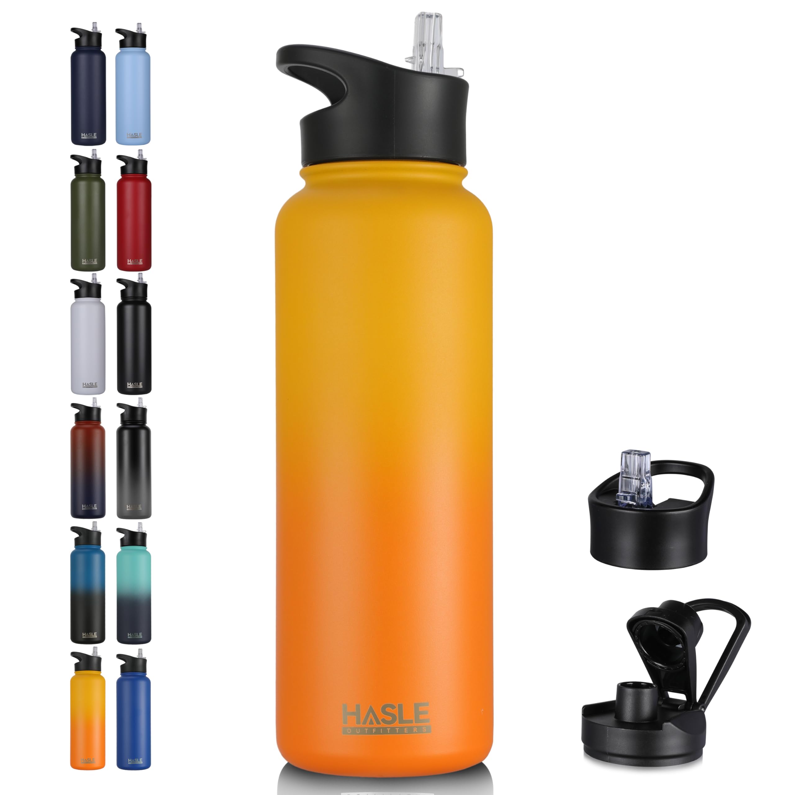 HASLE OUTFITTERS 40oz Stainless Steel Water Bottle, Vacuum Insulated Double Walled Leak Proof Sports Water Bottle with 2 Lids (Straw and Spout Lid)