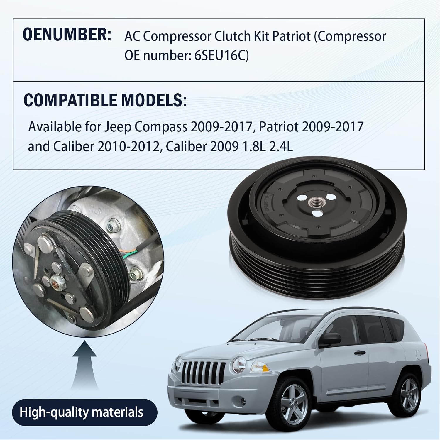Air Conditioner AC Compressor Clutch Kit Compatible with J-eep Compass 2009-2017, Patriot 2009-2017 & D-odge Caliber 2010-2012, Caliber 2009 1.8L 2.4L