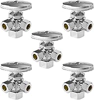 Vista 21 de EFIELD Válvula de parada de ángulo de giro múltiple con salida de compresión doble, 1/2 "NOM (5/8" OD) x (3/8 pulgadas x 3/8 pulgadas) cromo