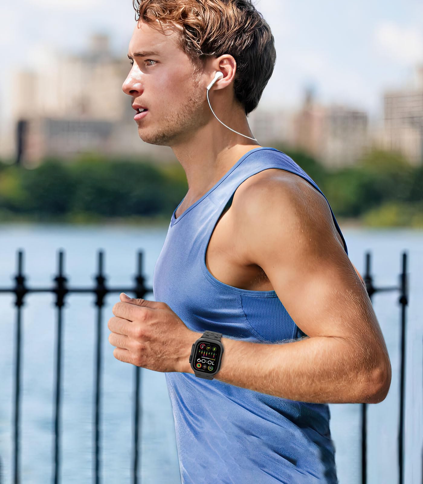 MoKo Correa Ocean Compatible con Apple Watch Ultra 3/2/1 49 mm, S11/S10 46 mm, 9/8/7 45 mm, SE3/SE2/SE/6/5/4 44 mm, 3/2/1 42 mm, Correa Deportiva de Silicona Transpirable, Negro/Negro&Azul Marino