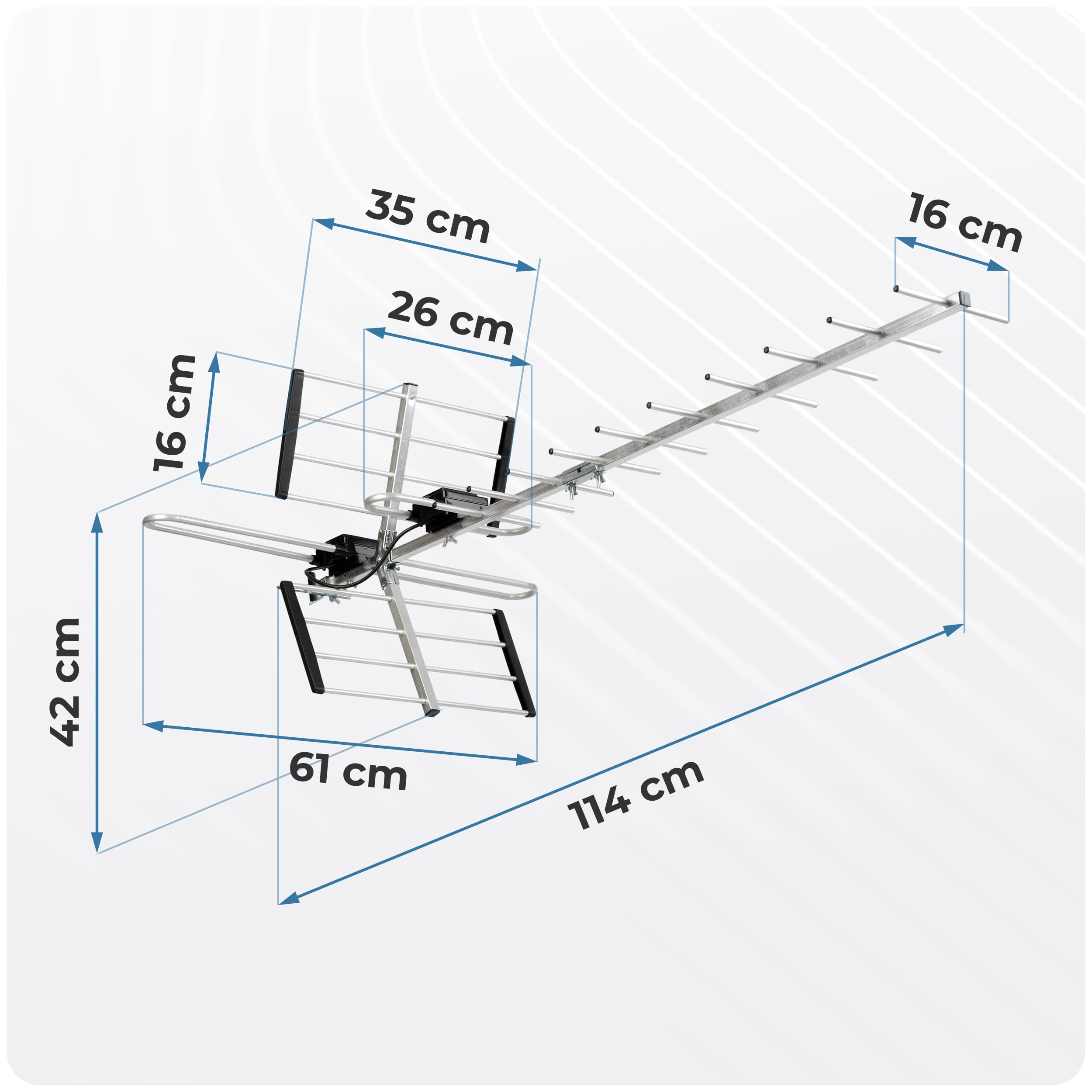 Berdsen Antena DVBT2 z Wzmacniaczem Wewnętrznym 15 dB - Zasięg do 80 km - Zewnętrzna Antena Outdoor - Filtr LTE - Full HD Ultra HD 4K
