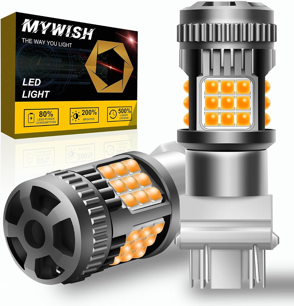 Mywish LED Bulbs Turn Signal Bulb 3157 LED Bulb Amber Yellow 300% Brighter 3156 3457A 4057 4157 Front Rear Turn Signal Light DRL, Blinker Bulb Pack of 2