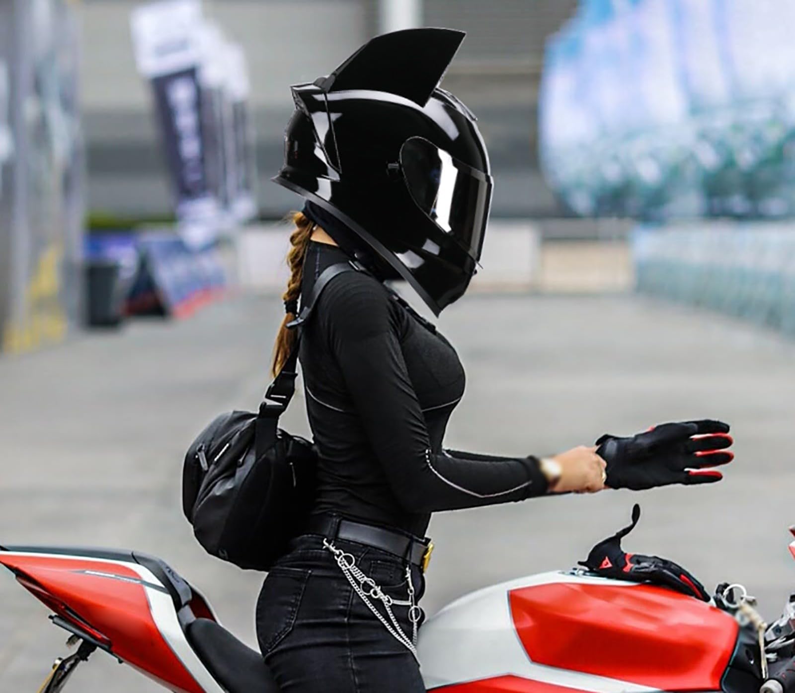 Kask motocyklowy z kocimi uszami, damski kask motocyklowy z podwójną wizjerem, uniwersalny całoroczny, certyfikat ECE 2205