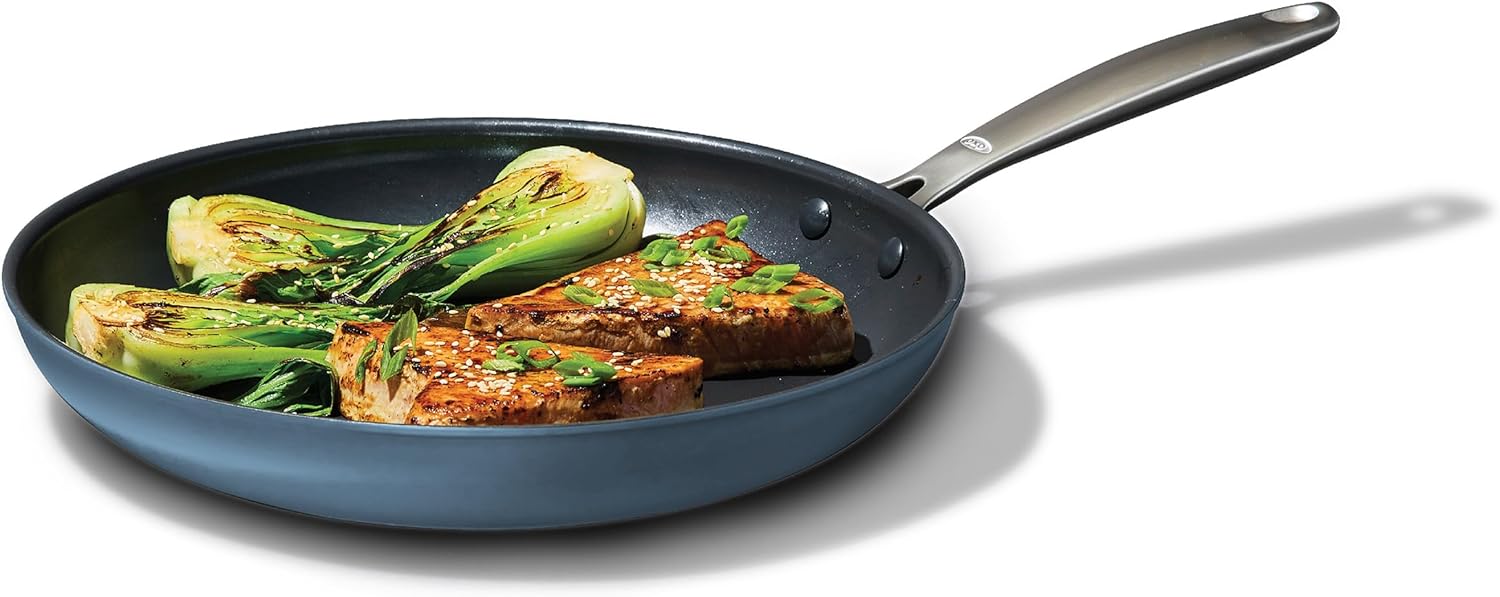 OXO Enhanced 10” Nonstick Frying Pan Skillet, Ceramic PFAS-Free Cookware, Stainless Steel Handle, Eggs & Omelets, Dishwasher & Oven Safe, Storm Blue - Thumbnail 2