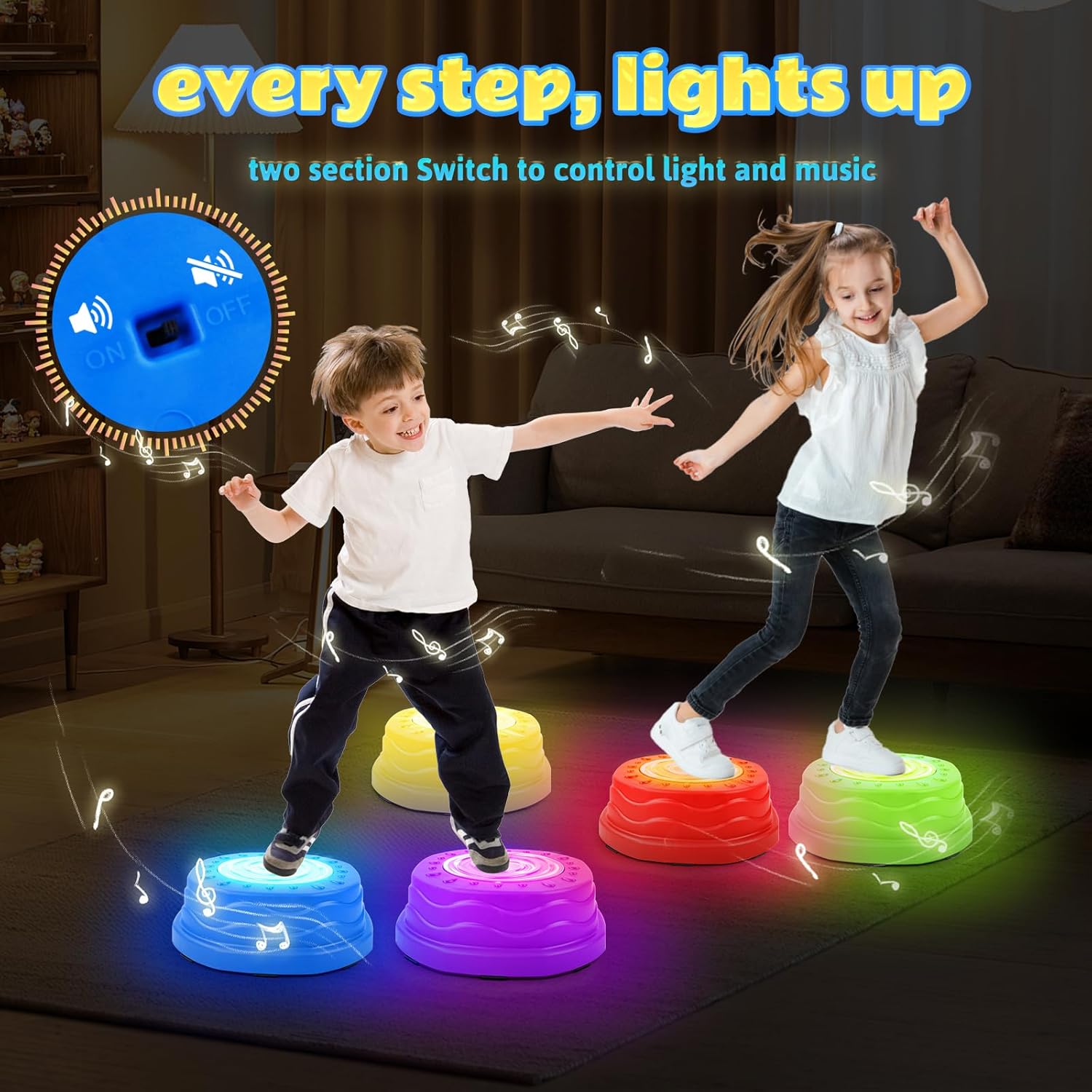 Stepping Stones for Kids,Toddler Stepping Stones Indoor & Outdoor, 5pcs Light up & Music Non-Slip Balance Sensory Toy,Obstacle Course, Promoting Sensory Coordination Skills, Gifts for Children Aged 3+
