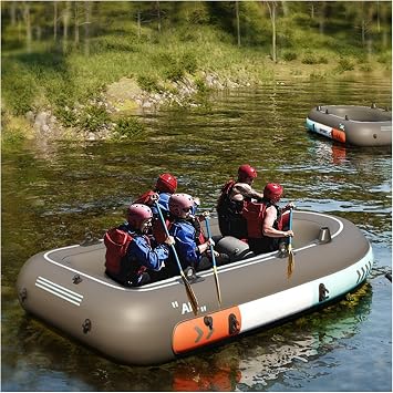 TIMDU Inflatable Boat with Kayak Seat, Inflatable Leisure Boat, PVC, For 2 People, 4 Persons, 6 Seaters, Load Capacity 352.0 lbs 160 kg, 4 Air Chamber Structure, Dinghy, Extra Thick, Fishing, Sea