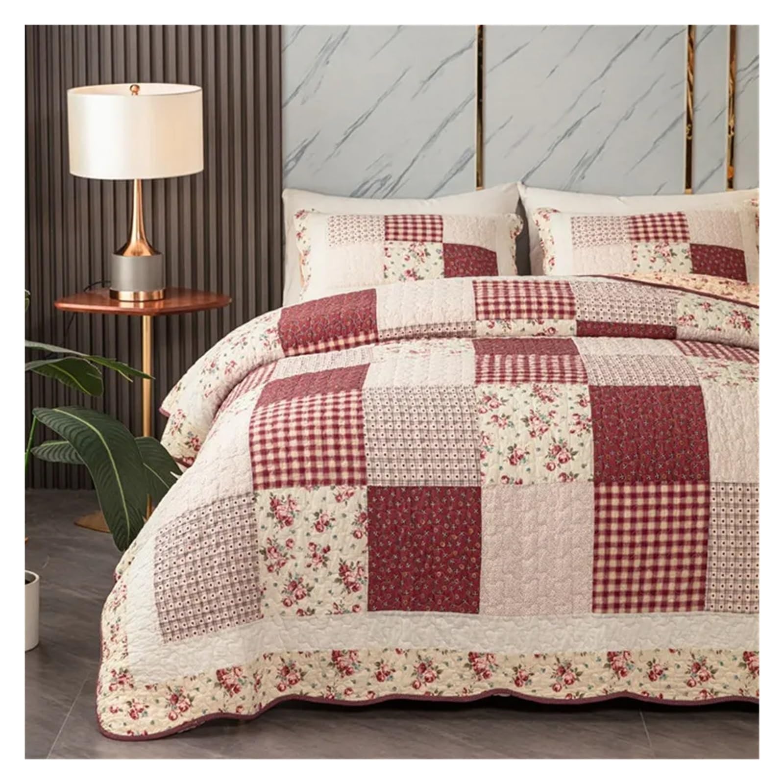 Colcha de retales de algodón premium Viskee acabado suave para cama grande