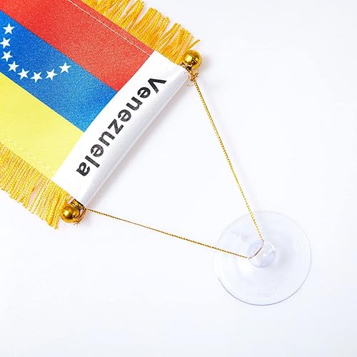 Miniatura 3 de Bandera de Venezuela para colgar en la ventana, mini bandera venezolana de automóvil con borla de poste y ventosa para decoración de espejo