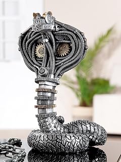 Casablanca Steampunk Cobra Figur, Kunstharz, silberfarben, metallische Optik, H: 30,5 cm, B: 20 cm, T: 16 cm - Deko, Geschenk, Sammlerstück, Vintage