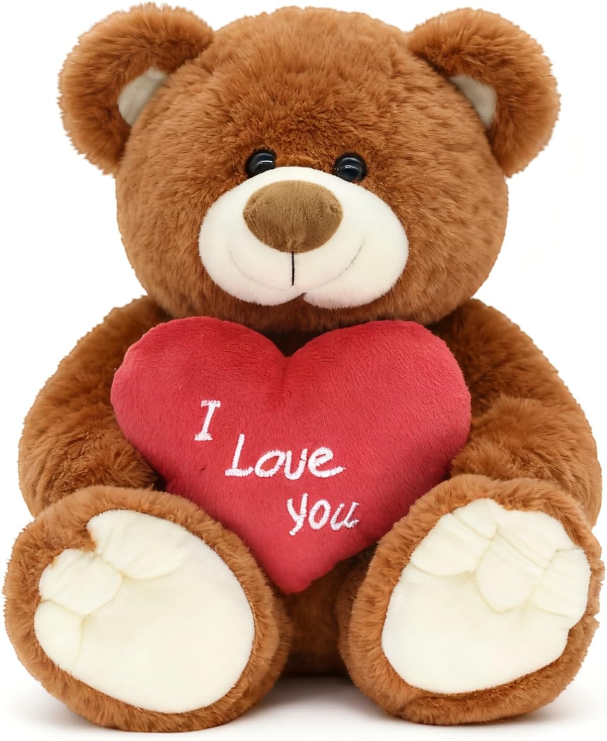 I Love You! 10'' Teddy Bear with Red Heart, Soft Plush Bear Doll Stuffed Animal Toys, Gifts for Her/Girlfriend Lover Mom Kids (Light Brown)
